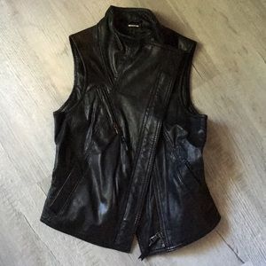 Genuine leather asymmetrical zip vest